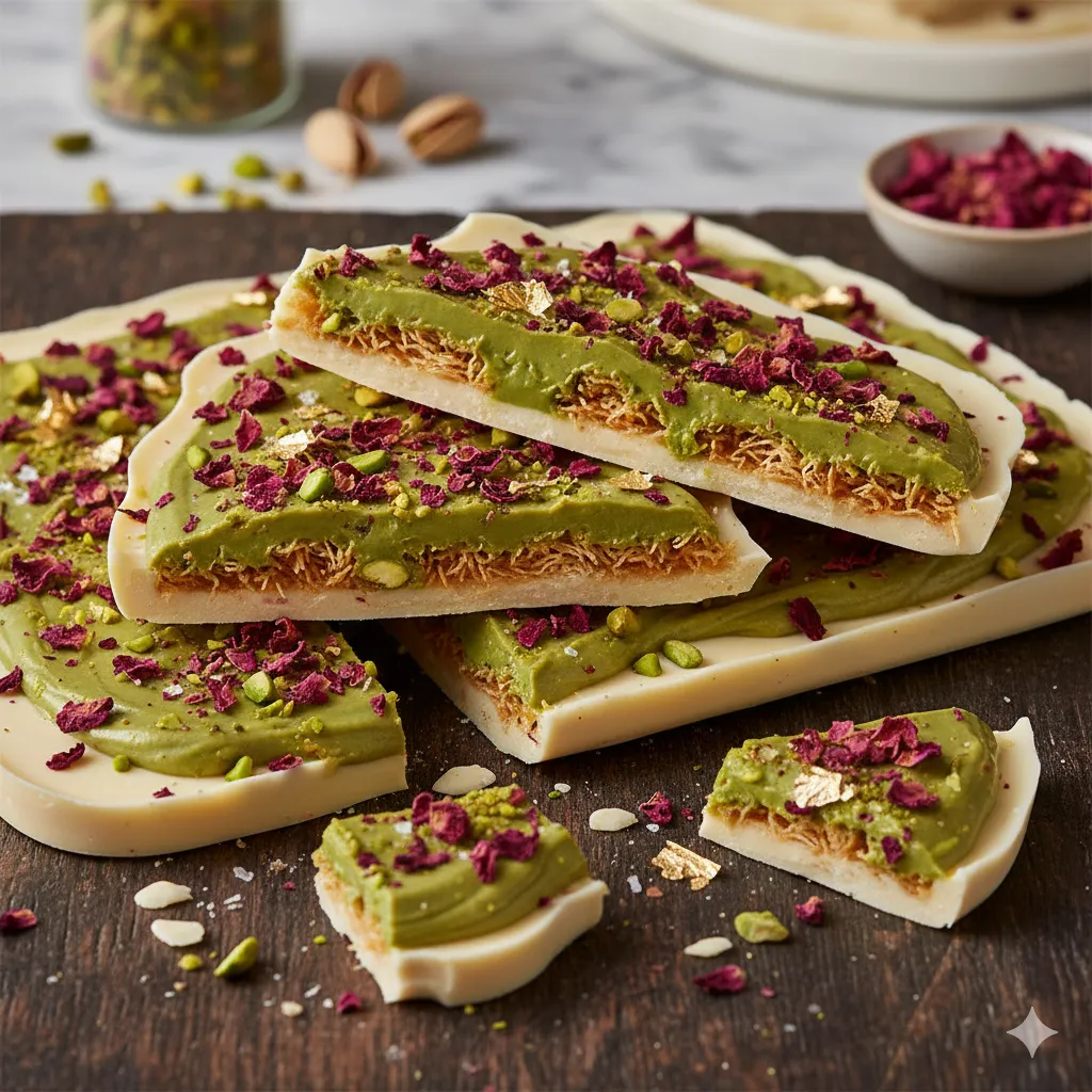 White Chocolate Rose & Pistachio Slab — Dubai chocolate recipe